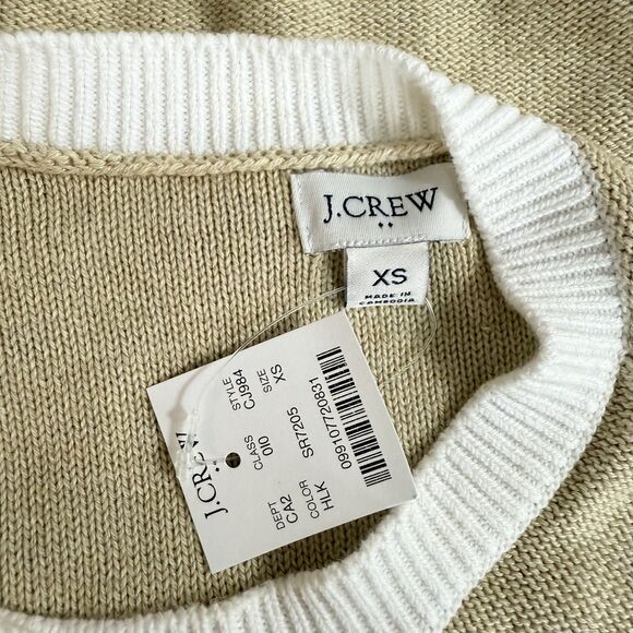 J.CREW Short-Sleeve Cardigan Sweater XS Heather Light Khaki White Collar NWT B63 - Picture 3 of 6
